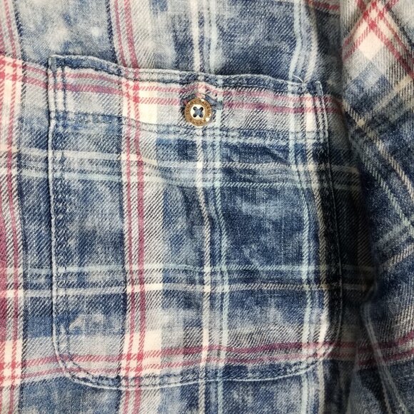 Tommy Bahama Button Up Shirt Adult XXL Plaid Acid Wash Blue Casual Beach Men's - Picture 5 of 13